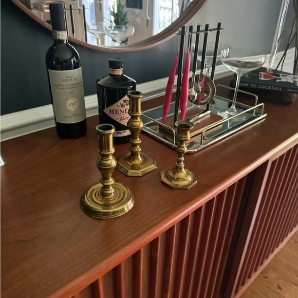 3 brass candleholders Accents